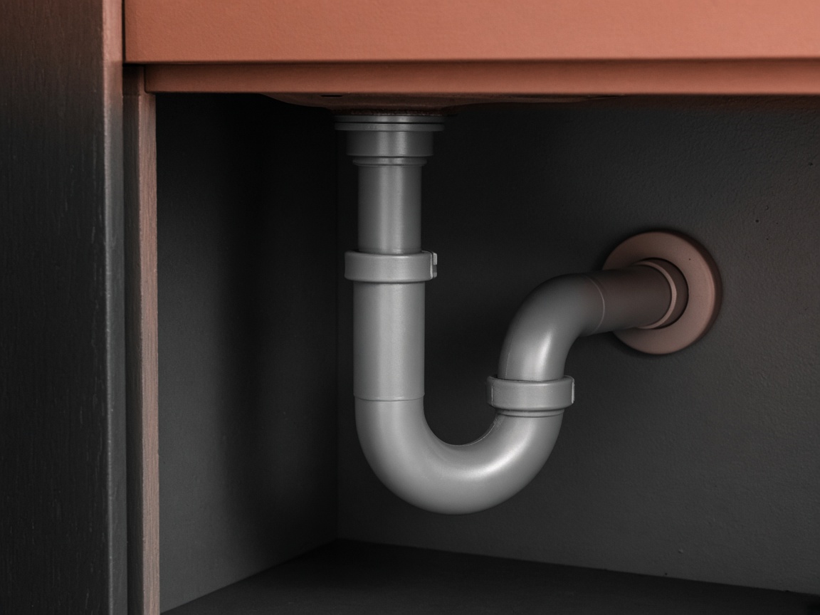 P-trap drain assembly in a charcoal cabinet